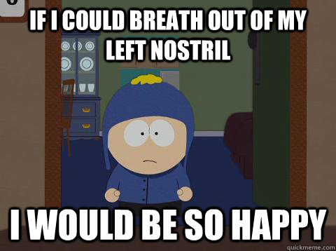 If I could breath out of my left nostril i would be so happy  Craig would be so happy