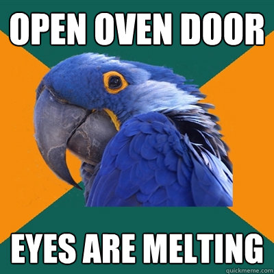 open oven door eyes are melting  Paranoid Parrot