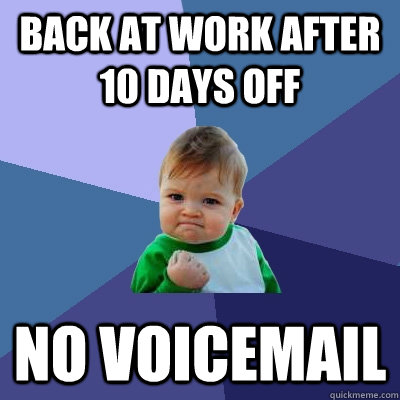 Back at work after 10 days off no voicemail - Back at work after 10 days off no voicemail  Success Kid