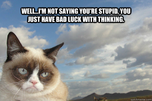 well...i'm not saying you're stupid, you just have bad luck with thinking. - well...i'm not saying you're stupid, you just have bad luck with thinking.  sad grumpy cat