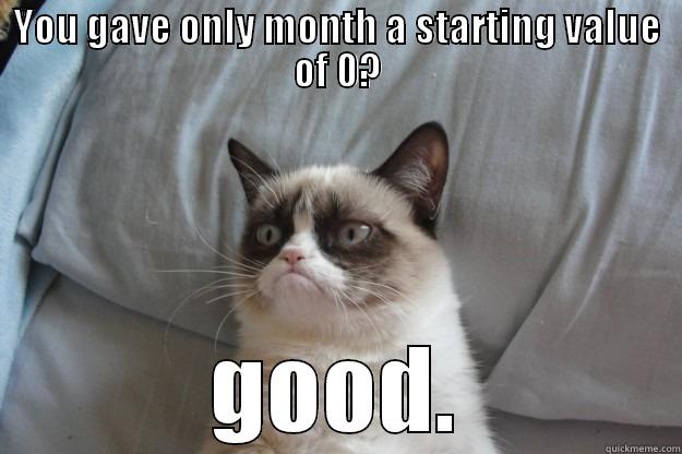 YOU GAVE ONLY MONTH A STARTING VALUE OF 0? GOOD. Grumpy Cat