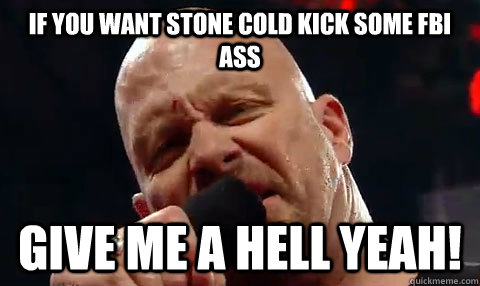 if you want Stone cold kick some Fbi  ass Give me a hell yeah!  