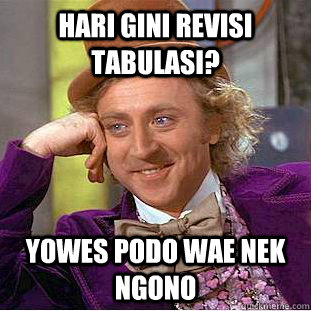 hari gini revisi tabulasi? yowes podo wae nek ngono  Creepy Wonka