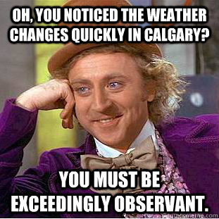 Oh, you noticed the weather changes quickly in Calgary? You must be exceedingly observant. - Oh, you noticed the weather changes quickly in Calgary? You must be exceedingly observant.  Condescending Wonka