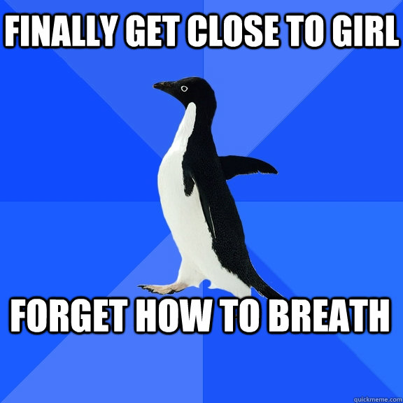 finally Get close to girl Forget how to breath    Socially Awkward Penguin