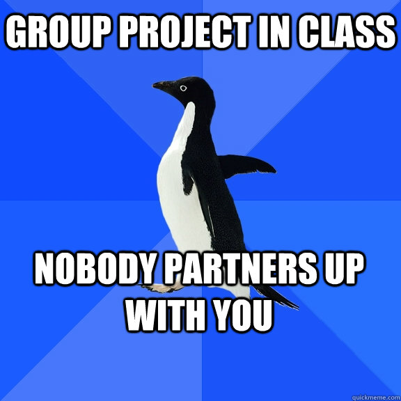 GROUP PROJECT IN CLASS NOBODY PARTNERS UP WITH YOU  Socially Awkward Penguin
