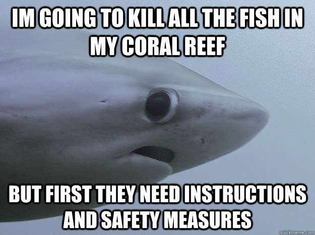 IM going to kill all the fish in my coral reef but first they need instructions and safety measures - IM going to kill all the fish in my coral reef but first they need instructions and safety measures  Shy Shark