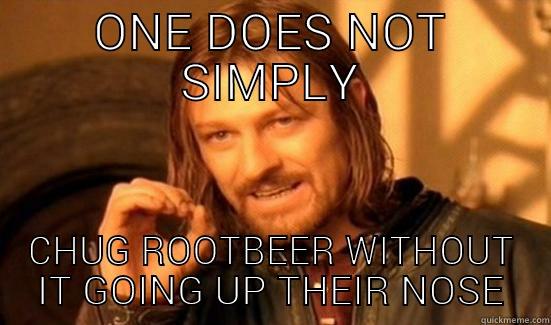 ONE DOES NOT SIMPLY CHUG ROOTBEER WITHOUT IT GOING UP THEIR NOSE Boromir