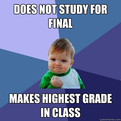 Does not study for final makes highest grade in class  Success Kid