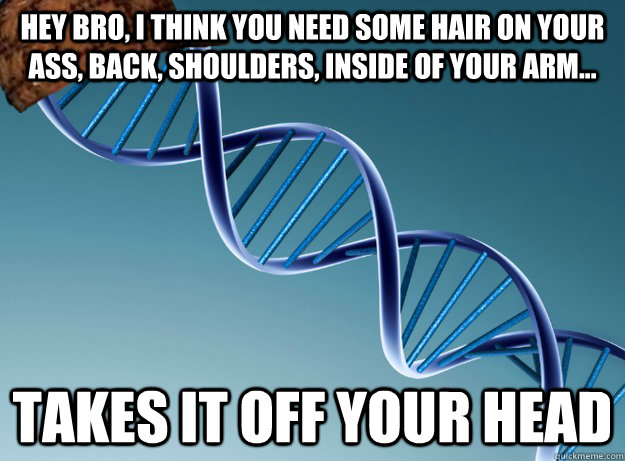 hey bro, i think you need some hair on your ass, back, shoulders, inside of your arm... takes it off your head - hey bro, i think you need some hair on your ass, back, shoulders, inside of your arm... takes it off your head  Scumbag Genetics
