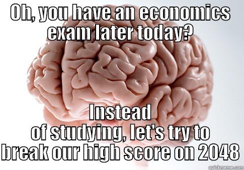 It's either senioritis or ADD - OH, YOU HAVE AN ECONOMICS EXAM LATER TODAY? INSTEAD OF STUDYING, LET'S TRY TO BREAK OUR HIGH SCORE ON 2048 Scumbag Brain