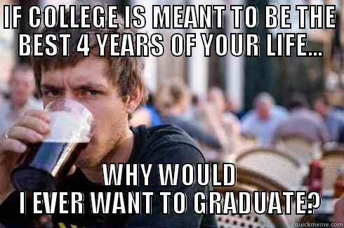 IF COLLEGE IS MEANT TO BE THE BEST 4 YEARS OF YOUR LIFE... WHY WOULD I EVER WANT TO GRADUATE? Lazy College Senior