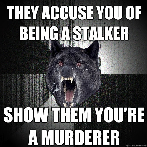 they accuse you of being a stalker show them you're a murderer  Insanity Wolf