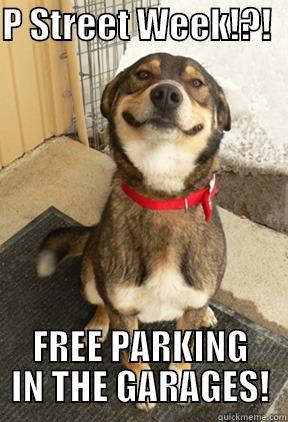 P STREET WEEK!?!   FREE PARKING IN THE GARAGES! Good Dog Greg