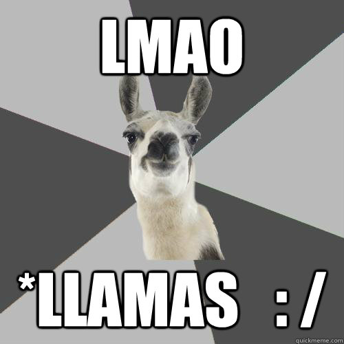 LMAO  *llamas   : /  