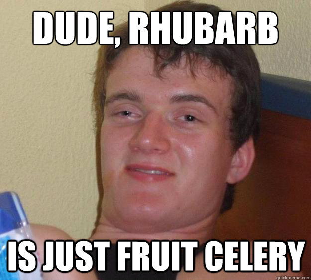 Dude, Rhubarb is just fruit celery  10 Guy