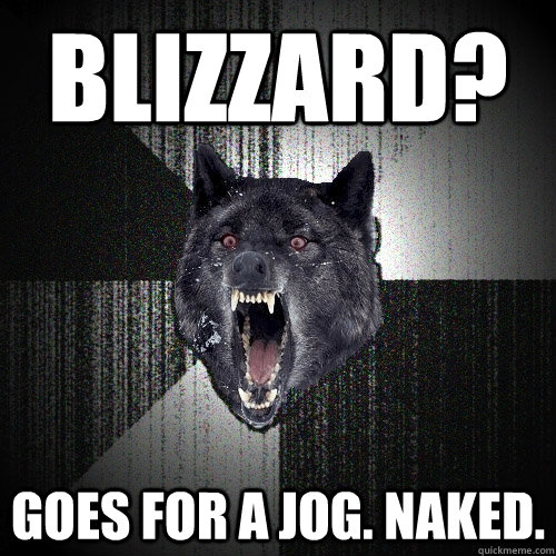Blizzard? Goes for a jog. Naked.  Insanity Wolf