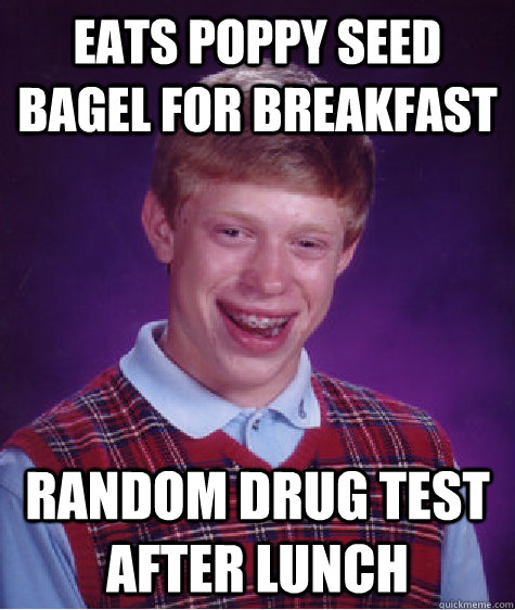 eats poppy seed bagel for breakfast random drug test after lunch - eats poppy seed bagel for breakfast random drug test after lunch  Bad Luck Brian