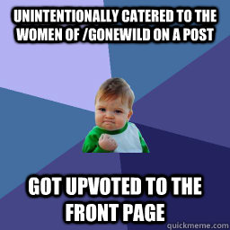 unintentionally catered to the women of /gonewild on a post got upvoted to the front page  Succes kid rainey night