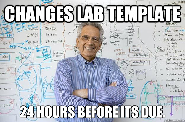 Changes Lab Template 24 hours before its due.  Engineering Professor