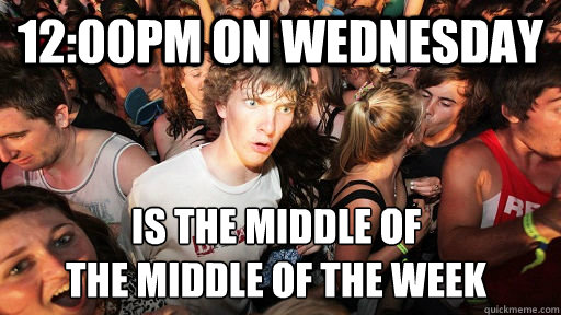 12:00pm on Wednesday is the middle of 
the middle of the week  Sudden Clarity Clarence