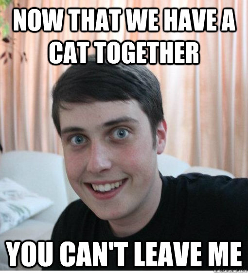 Now that we have a cat together you can't leave me   Overly Attached Boyfriend