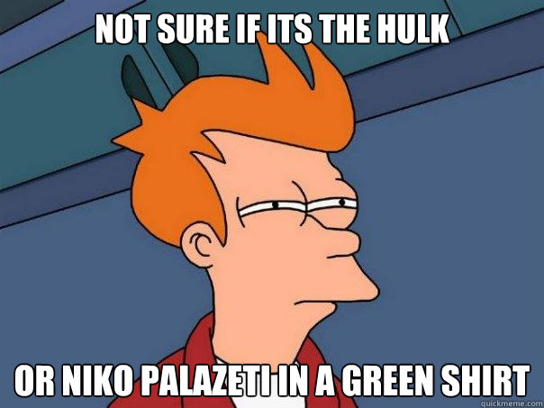 Not sure if its the Hulk Or niko palazeti in a green shirt  Futurama Fry