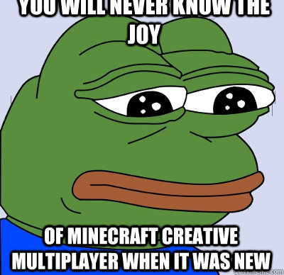 You will never know the joy of minecraft creative multiplayer when it was new  FEELS BAD MAN