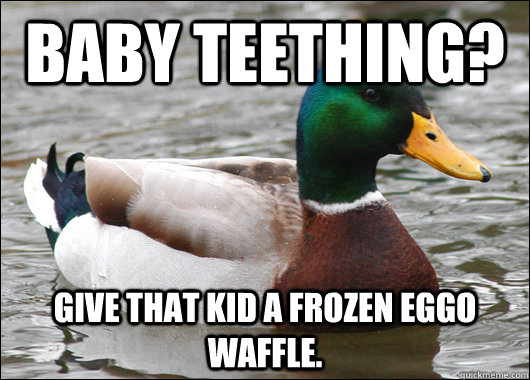 Baby teething? Give that kid a frozen eggo waffle.  Actual Advice Mallard