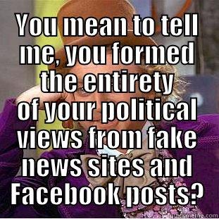  YOU MEAN TO TELL ME, YOU FORMED THE ENTIRETY OF YOUR POLITICAL VIEWS FROM FAKE NEWS SITES AND FACEBOOK POSTS? Condescending Wonka