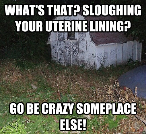 What's That? Sloughing your uterine lining? go be crazy someplace else! - What's That? Sloughing your uterine lining? go be crazy someplace else!  The Menses Shed