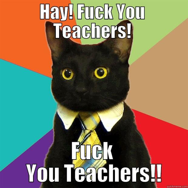 HAY! FUCK YOU TEACHERS! FUCK  YOU TEACHERS!! Business Cat