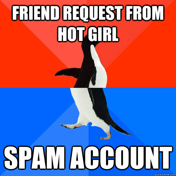 friend request from hot girl spam account  Socially Awesome Awkward Penguin