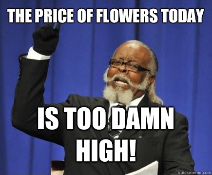 The price of flowers today Is too damn high!  Too Damn High
