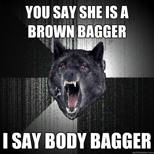 YOU SAY SHE IS A BROWN BAGGER I SAY BODY BAGGER  Insanity Wolf
