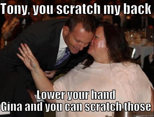 Scratch my back - TONY, YOU SCRATCH MY BACK  LOWER YOUR HAND GINA AND YOU CAN SCRATCH THOSE Misc