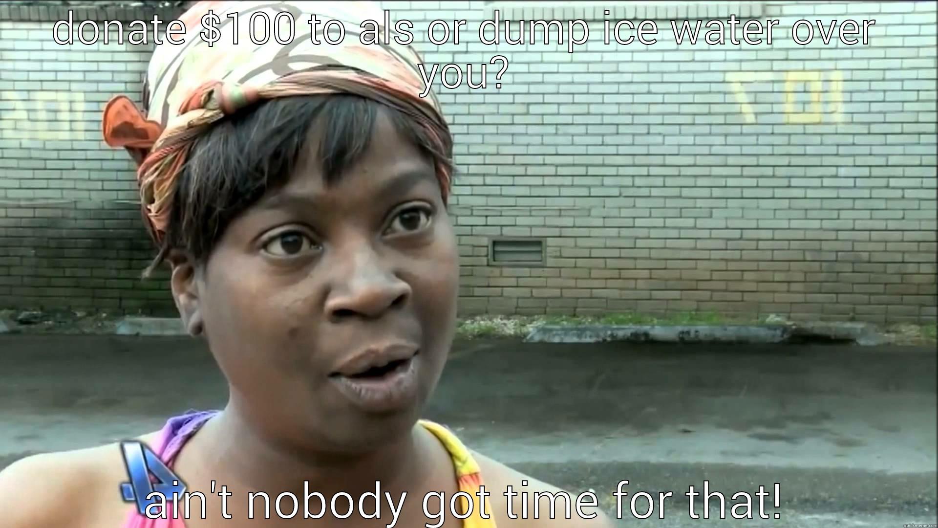 Sweet brown - DONATE $100 TO ALS OR DUMP ICE WATER OVER YOU? AIN'T NOBODY GOT TIME FOR THAT! Misc