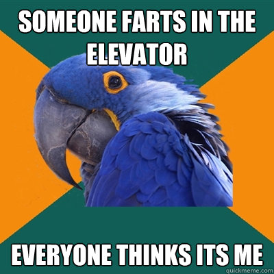 Someone farts in the elevator Everyone thinks its me  Paranoid Parrot