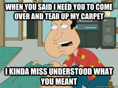 When you said I need you to come over and tear up my carpet I kinda miss understood what you meant  