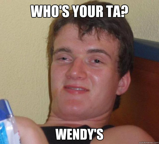 who's your ta? Wendy's  10 Guy ordering Pizza
