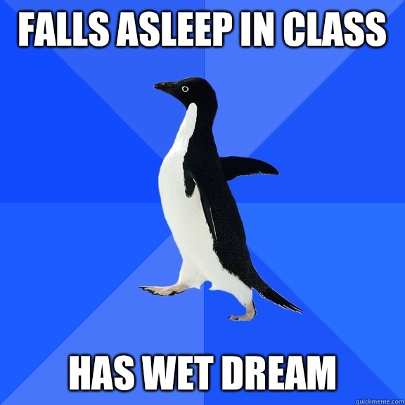 Falls asleep in class Has wet dream  Socially Awkward Penguin