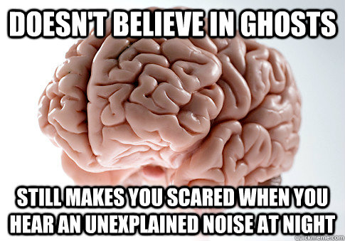 Doesn't believe in Ghosts Still makes you scared when you hear an unexplained noise at night  ScumbagBrain