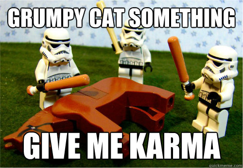 Grumpy cat something Give me Karma  Beating dead horse