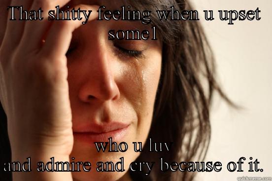 THAT SHITTY FEELING WHEN U UPSET SOME1 WHO U LUV AND ADMIRE AND CRY BECAUSE OF IT. First World Problems