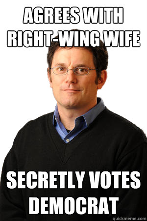Agrees with right-wing wife Secretly votes democrat  Repressed Suburban Father