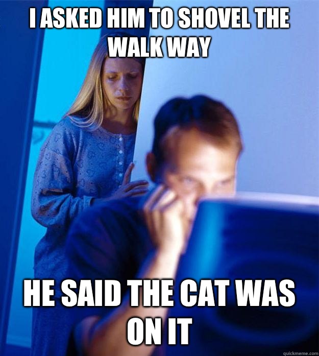 I asked him to shovel the walk way He said the cat was on it  RedditorsWife
