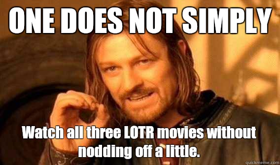ONE DOES NOT SIMPLY Watch all three LOTR movies without nodding off a little.  One Does Not Simply