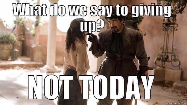What do we say to giving up? - WHAT DO WE SAY TO GIVING UP? NOT TODAY Arya not today