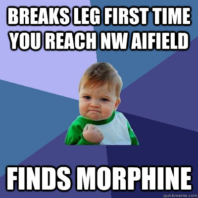 Breaks leg first time you reach nw aifield finds morphine - Breaks leg first time you reach nw aifield finds morphine  Success Kid