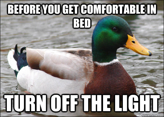 Before you get comfortable in bed Turn off the light  Actual Advice Mallard